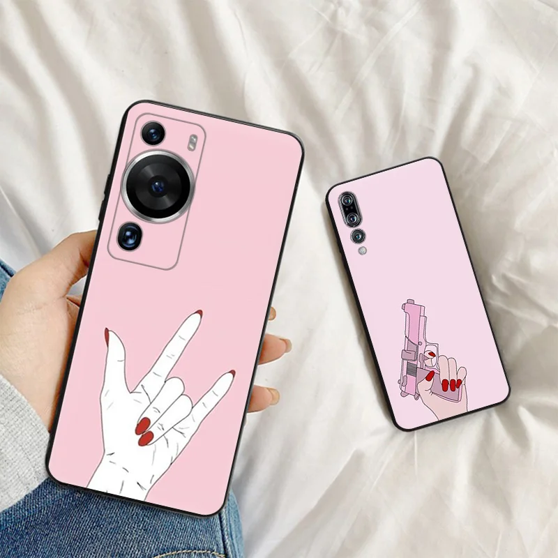 Phone Case For Motorola G200 One Fusion G30 G31 Huawei P20 P30 P40 P-Smart iphone6 Cartoon Pink Hand Gesture Matte Soft Cover