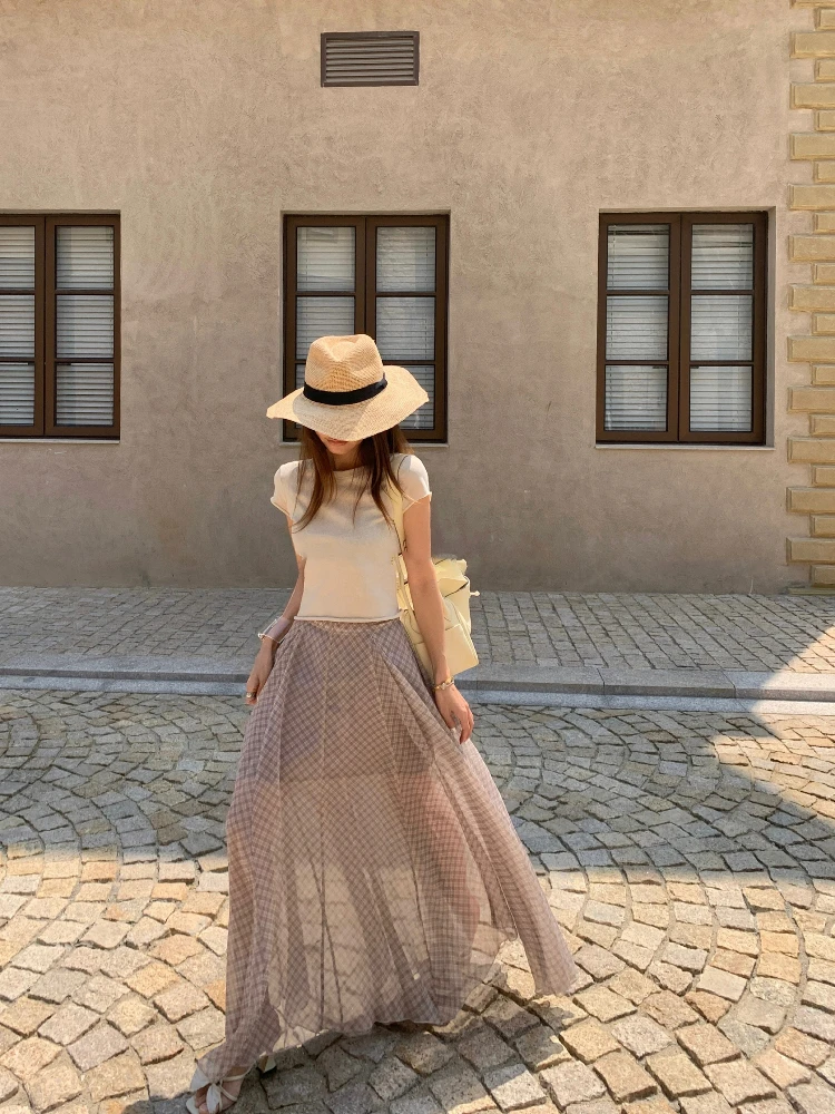 

Юбка А-силуэта NUMIND с завышенной талией, из полиэфирного волокна, с эффектом прозрачности, в клетку, для повседневной носки, тонкая, с эффектом стройности...