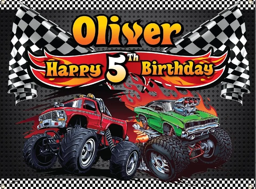 

Custom Monster Truck Racecar Race Car jam backdrops High quality computer print party Photography Studio Backgrounds