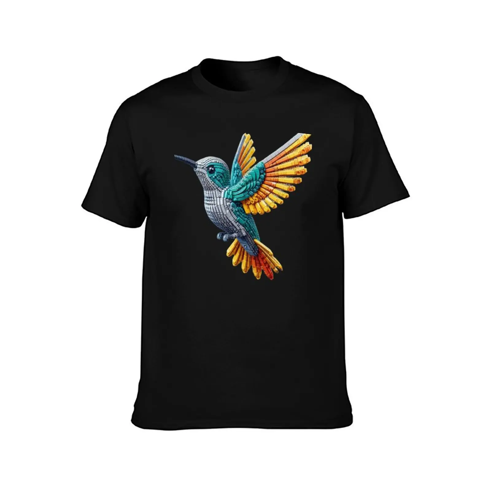 Whimsical Animal Block Art: Bring Playfulness to Your Space - Humming-bird T-Shirt graphics shirts men