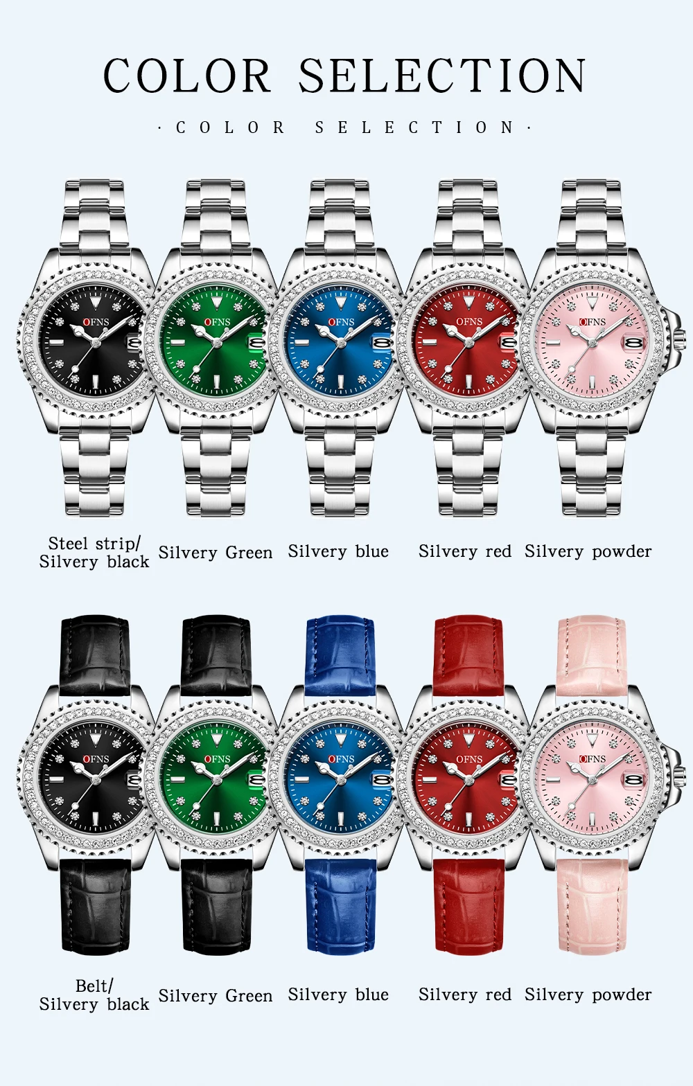 OFNS nuevo 1563 reloj de cuarzo Retro para mujer calendario fantasma de agua verde con incrustaciones de diamantes reloj de cuarzo de lujo resistente al agua para mujer