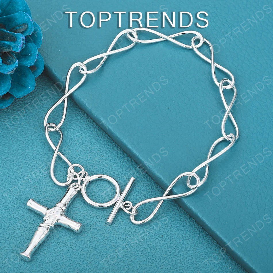 

New 925 Sterling Silver Vintage Cross Pendant Bracelet Women Party Fashion Design Creative Jewelry Birthday Gift Accessories