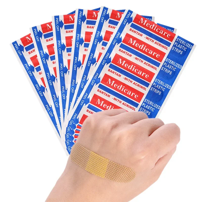 100pcs/lot Non-woven Fabric Band Aid Emergency First Aid Bandages Plaster Medical Strips Wound Dressing Patch Woundplast