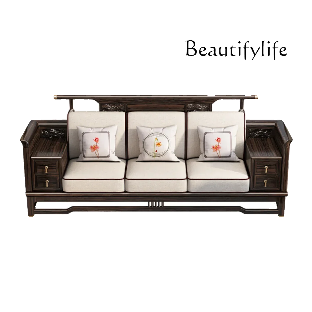 Ebony solid wood sofa New Chinese living room High-end atmosphere Simple modern technology Cloth original wooden sofa