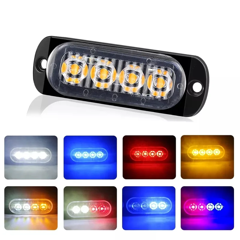 1pcs 4 LED Trailer Marker Light Strobe Warning Traffic Light Grille Flashing Car Beacon Lamp Waterproof Sealed for Truck Side