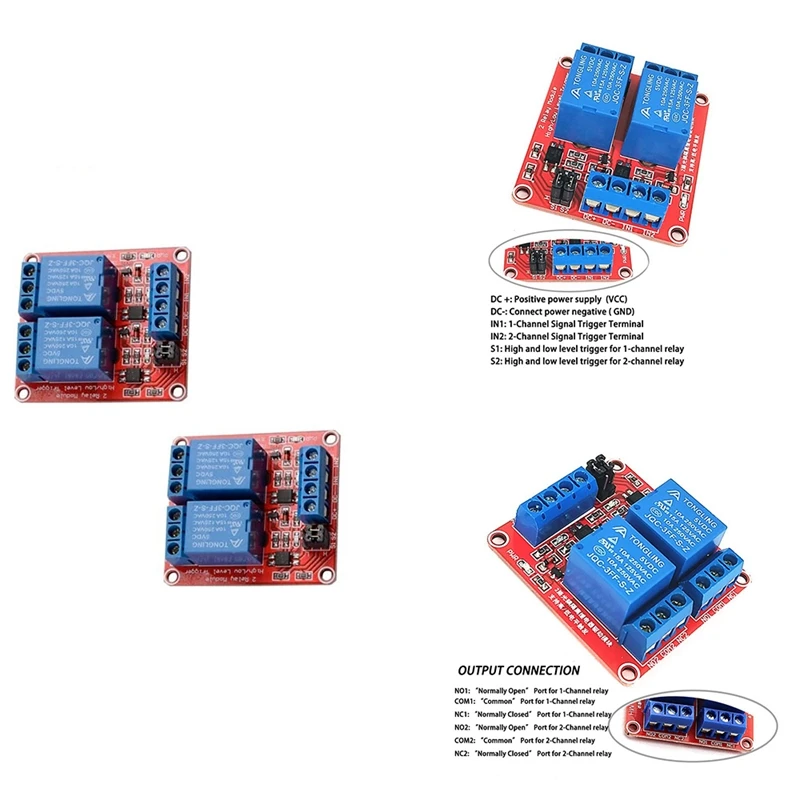 

4 шт., 2-канальный релейный модуль, щит с поддержкой оптопары, триггер высокого/низкого уровня, совместимый для Arduino