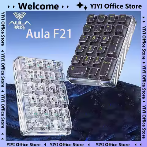 AULA F21 Wireless Bluetooth Transparent Shell Mechanical Keyboard Custom TRI-MODE Penetration Switch Body Numeric Keypad