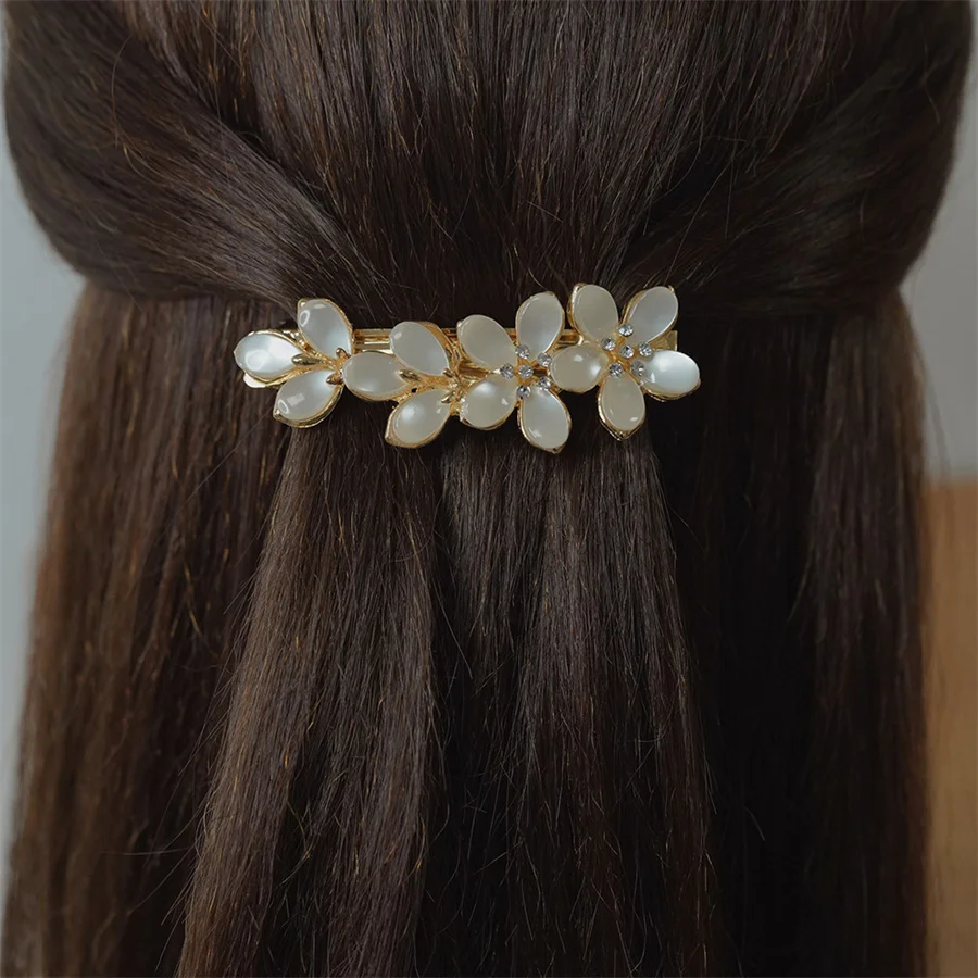 New luxury opal spring clip fashion flower rhinestone zircon hair clip ponytail word clip elegant ladies Korean hair accessories