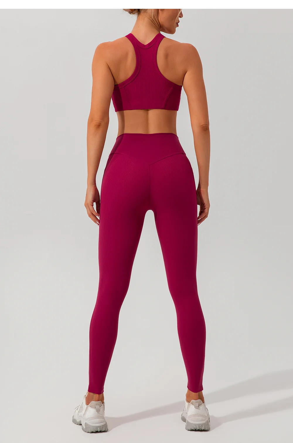 Imagem -04 - Pmwrun-terno de Yoga Tecido com Nervuras Secas Rápidas para as Mulheres Voltar Fitness Suit Hip Lift Sexy Side Bolso Legging