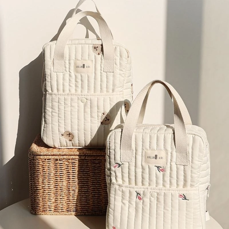 

J15U Large Capacity Baby Diaper Storage Bag Travel Handbag with Stylish Embroidery and Convenient Strollers Attachment Belt