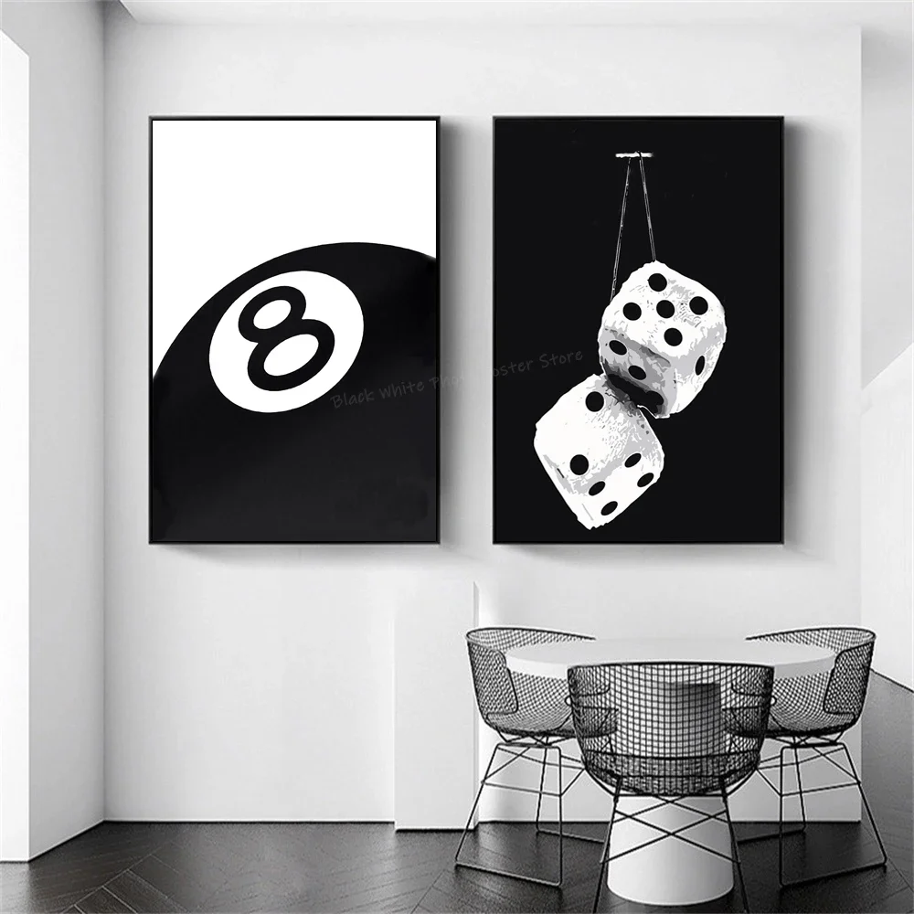 Black And White No Ball Art Poster  Billiards Club Theme Wall Art Canvas Painting Prints for Living Room Corridor Home Decor