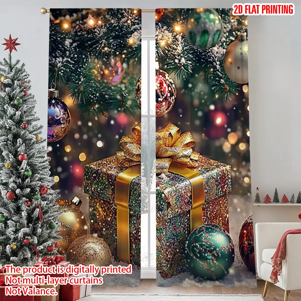 

2pcs 2D flat printing Christmas Drapes yuletide Versatile 100% Polyester Without Electricity Holiday Decorations Perfect for