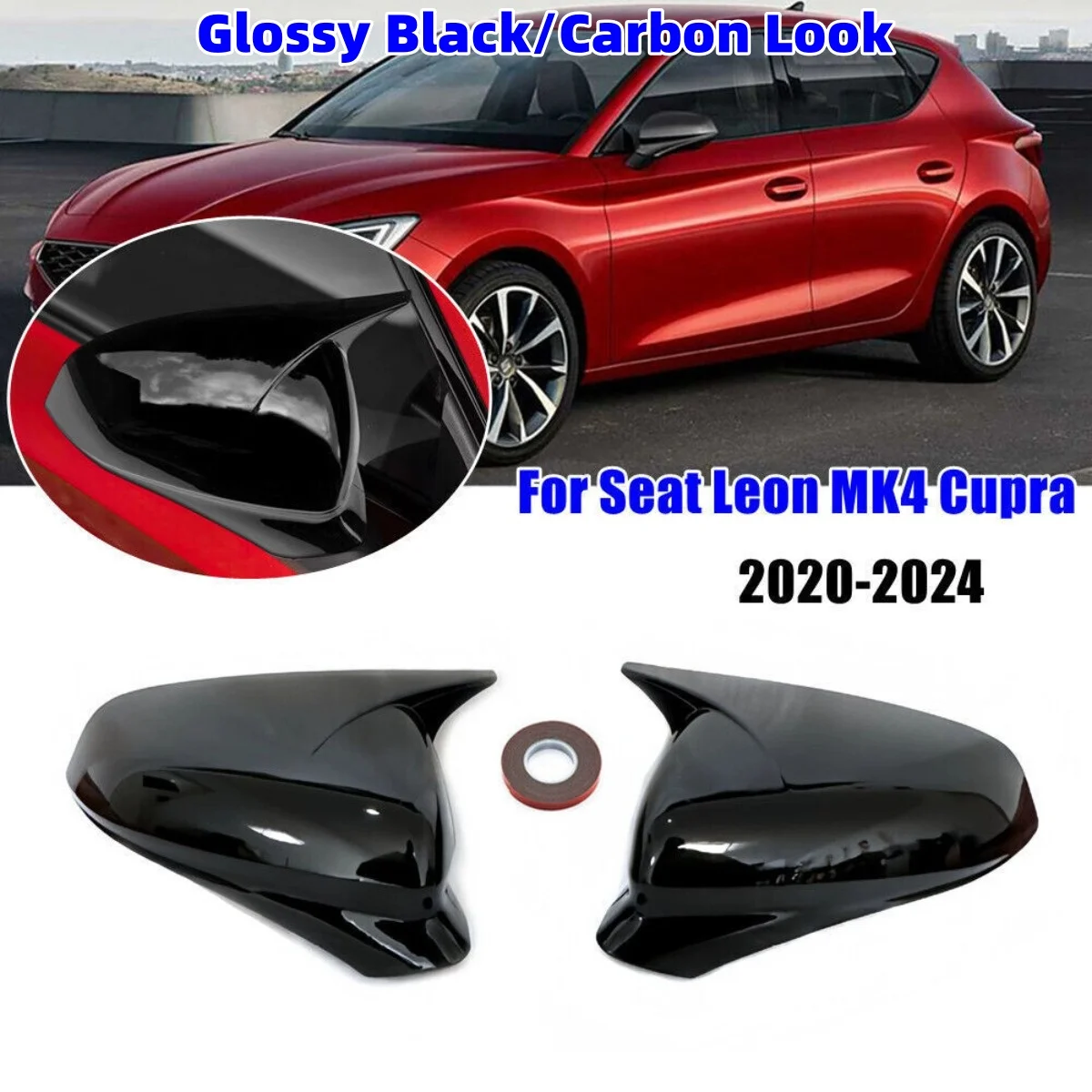 2x Mirror Cover Rearview Side Mirror Cover Wing Cap Exterior Rear View Trim ﻿For Seat Leon MK4 Cupra 2020-2024 Add-on