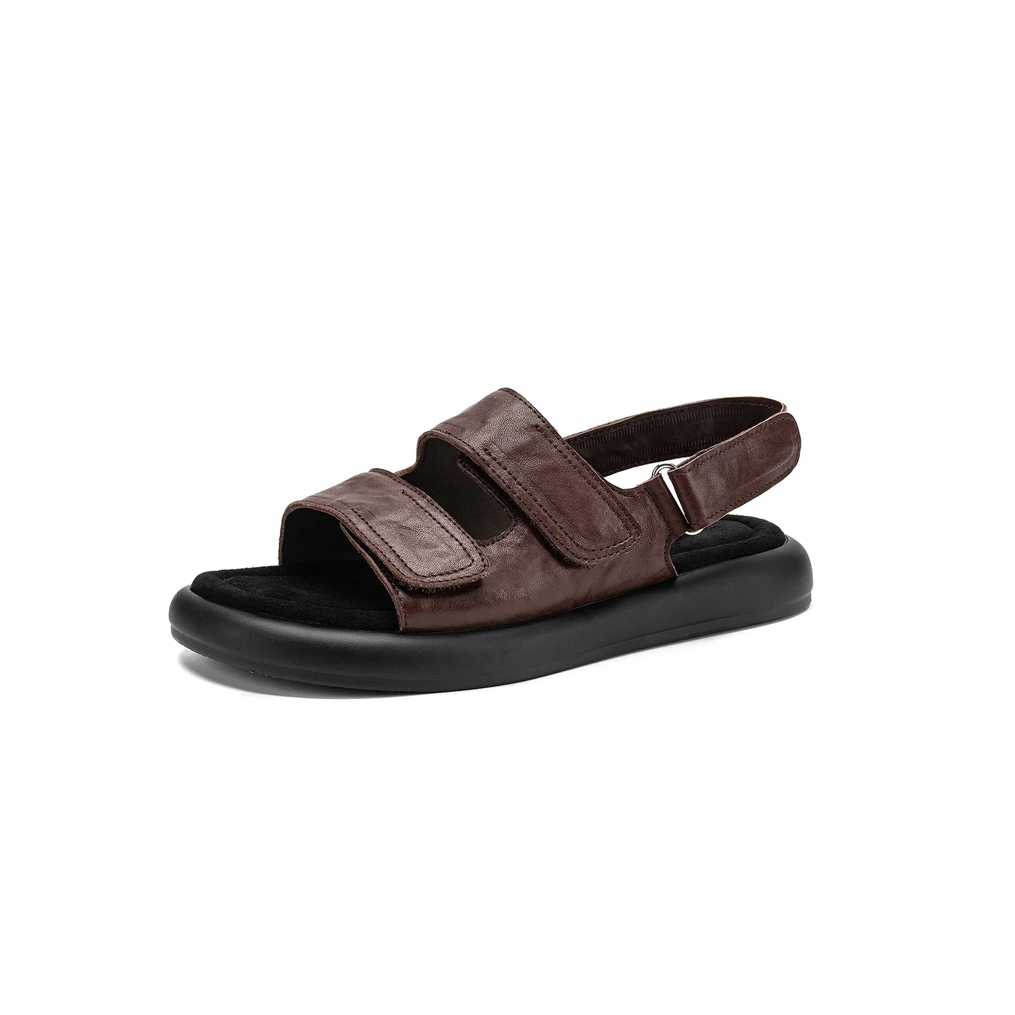 Arden Furtado Summer cowhide platform Belt buckle Wedges Sandals Square Toe Open Toe Middle heel word-cingulate Sandals