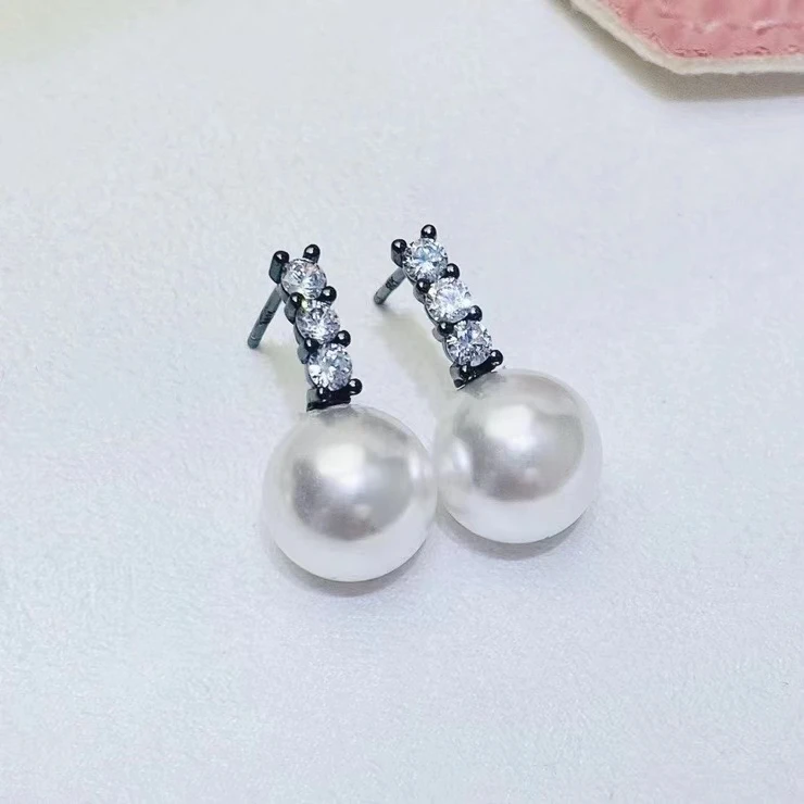 

Wholesale 925 Sterling Silver Earrings Mount Findings Settings Base Mounting Parts Accessory for 9-10mm Pearls