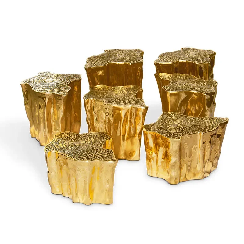 

Stainless steel special-shaped coffee table light luxury high-end coffee table combination hotel villa gold irregular tree root