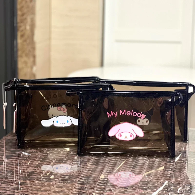 Hello Kitty Draagbare Doorzichtige Cosmetische Tas Hoge Capaciteit Melodie Reizen Strand Waszak Kuromi Make-Up Case Sanrio Tassen Voor Vrouwen Pu