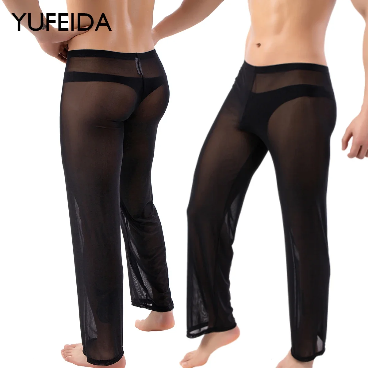 

YUFEIDA Pajamas for Men Sleepwear Ropa Interior Hombre Sexy Sheer See Through Pyjama Homme Mesh Underwear Home Wear Pants Pajama