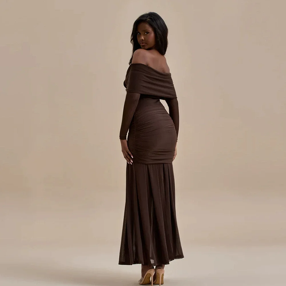 Tesco Sheath เซ็กซี่ชุดราตรีปิดไหล่แขนยาว 3D ดอกไม้ผู้หญิงฤดูร้อนชุดยาว Party Dresses