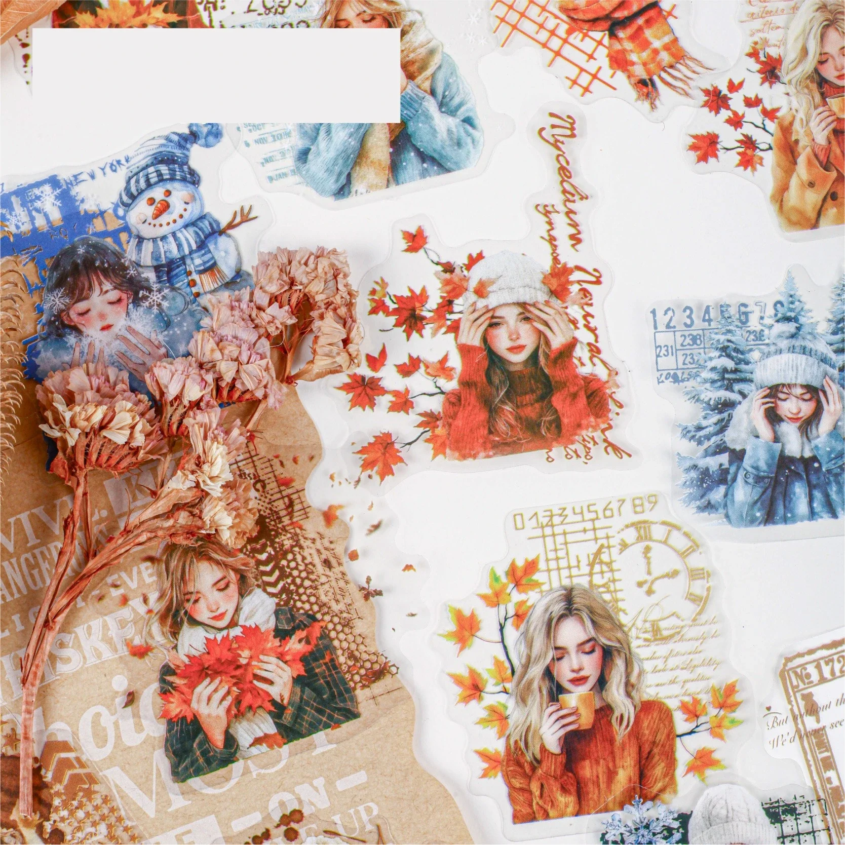 1pack/2pack PET Sticker Series 16 Sheets Adhesive Stickers Character Design Creative Winter Girls Theme Pack Warm Winter