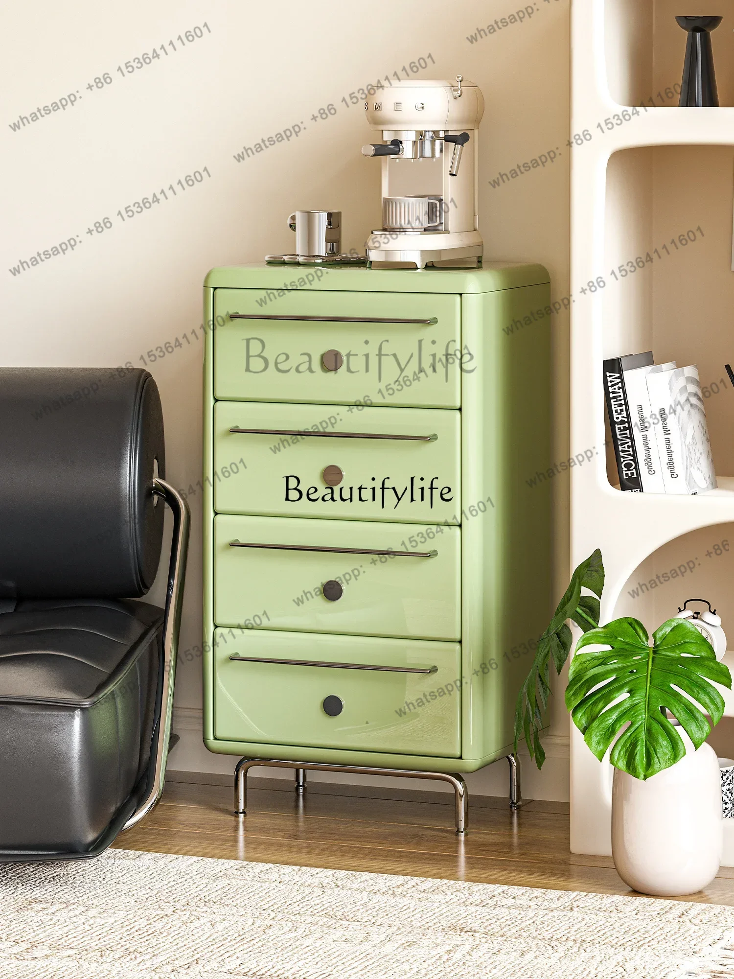 JJ French Cream Style Matcha Four-Bucket Cabinet Living Room Bedroom Storage Coffee Cabinet