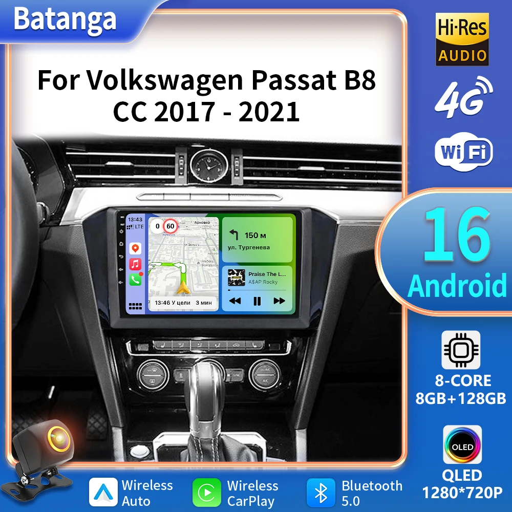 Car Radio Android 16 Carplay For Volkswagen VW Passat B6 B7 B8 CC 2007- 2021 Navigation GPS Multimedia Player WiFi+5G stereo BT