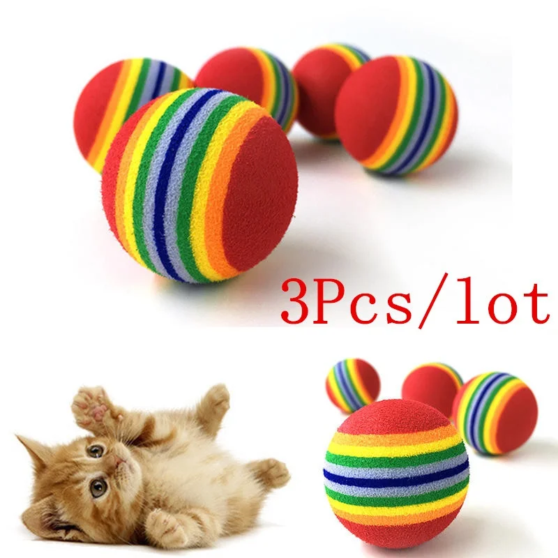 3 pcs Colorful Pet Cat Kitten Soft Foam Rainbow Play Balls Funny Activity Toys