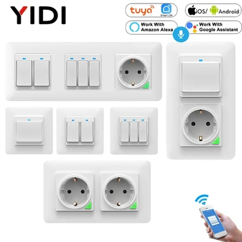 Tuya WiFi Smart Light Wall Socket Outlet Push Button DE EU Smart Life Wireless Remote Control Work with Alexa Google Home