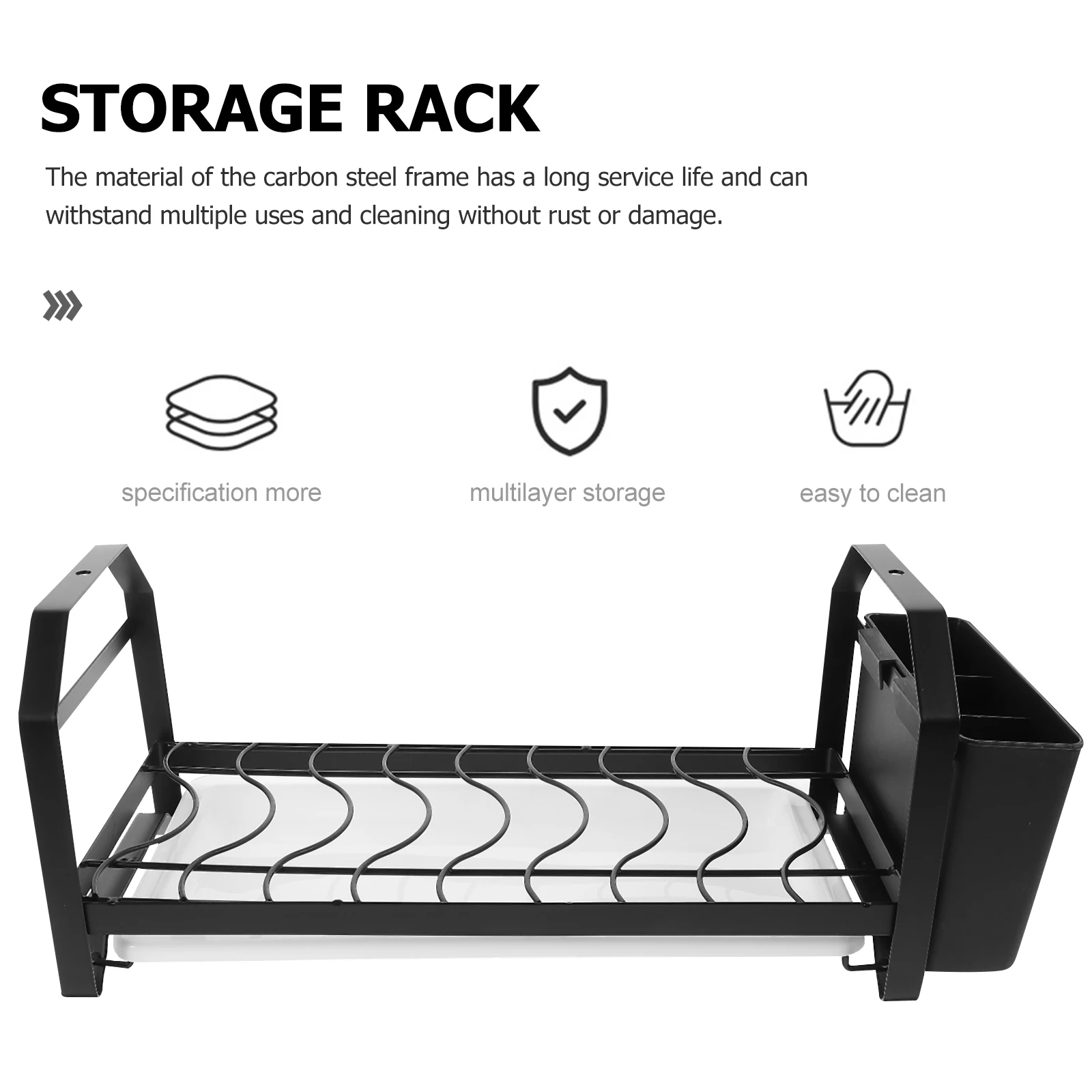 

Bowl Drying Dish Drainer Organizer Storage Space Saving Non-Slip Carbon Steel Bowl Chopsticks Spoon Rack For Small Kitchen Black