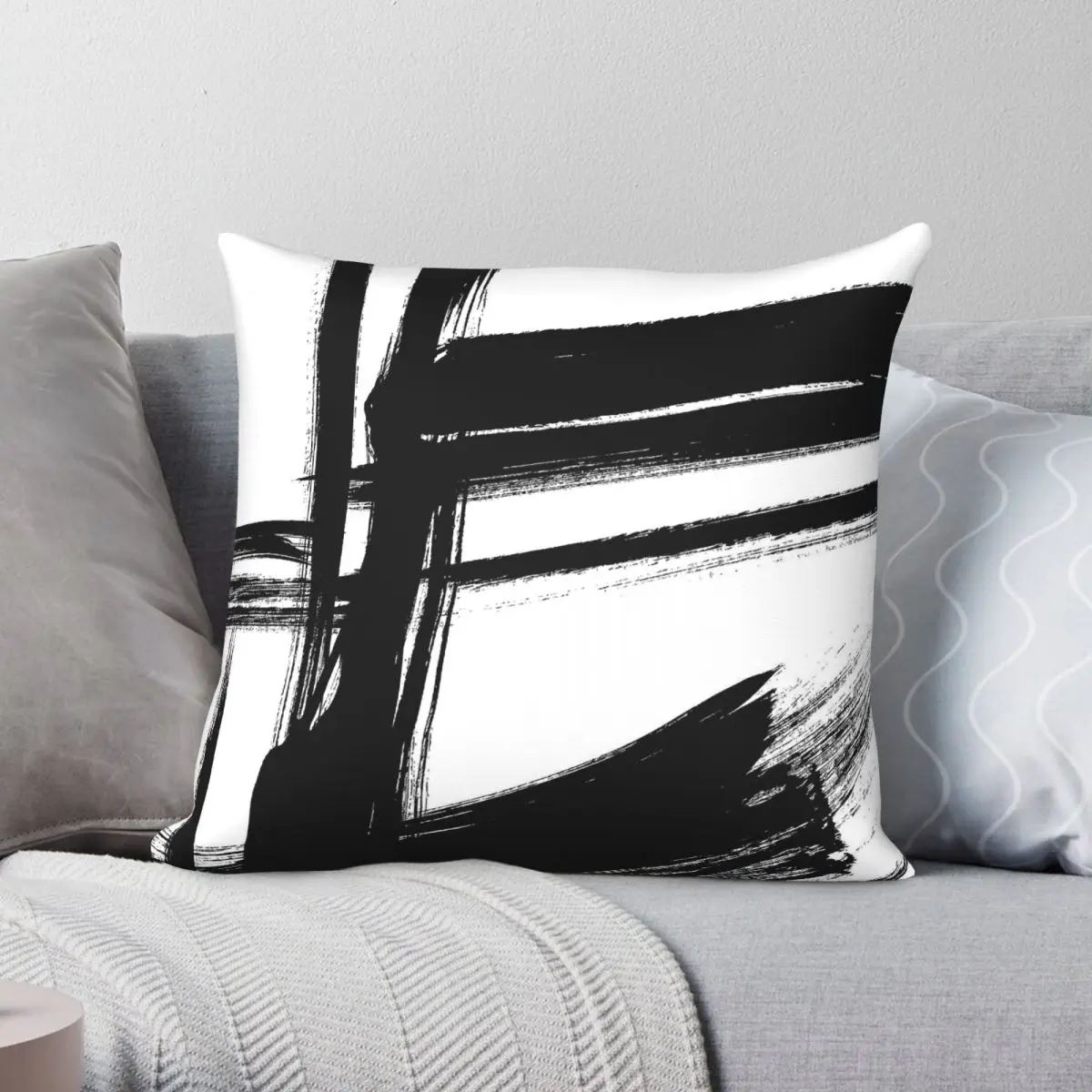 Black Brush Strokes Square Pillowcase Polyester Linen Velvet Pattern Zip Decor Throw Pillow Case Home Cushion Cover 45x45