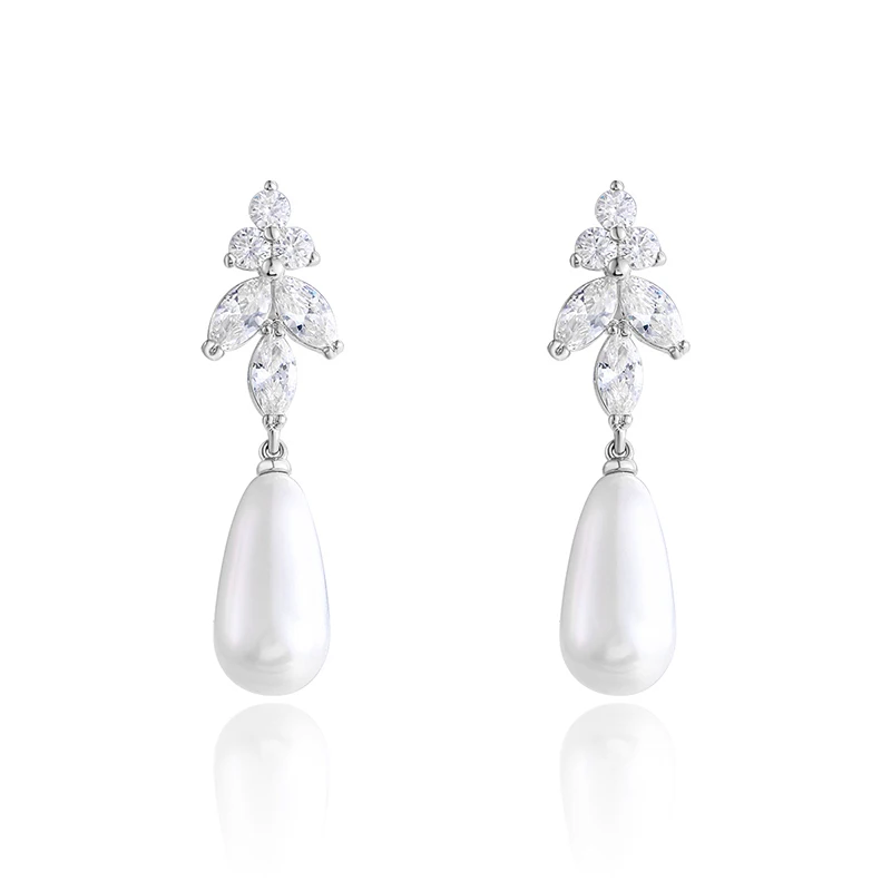 WEIMANJINGDIAN Brand New Arrival Shiny Zircon and Long Pearl Drop Earrings for Women or Wedding