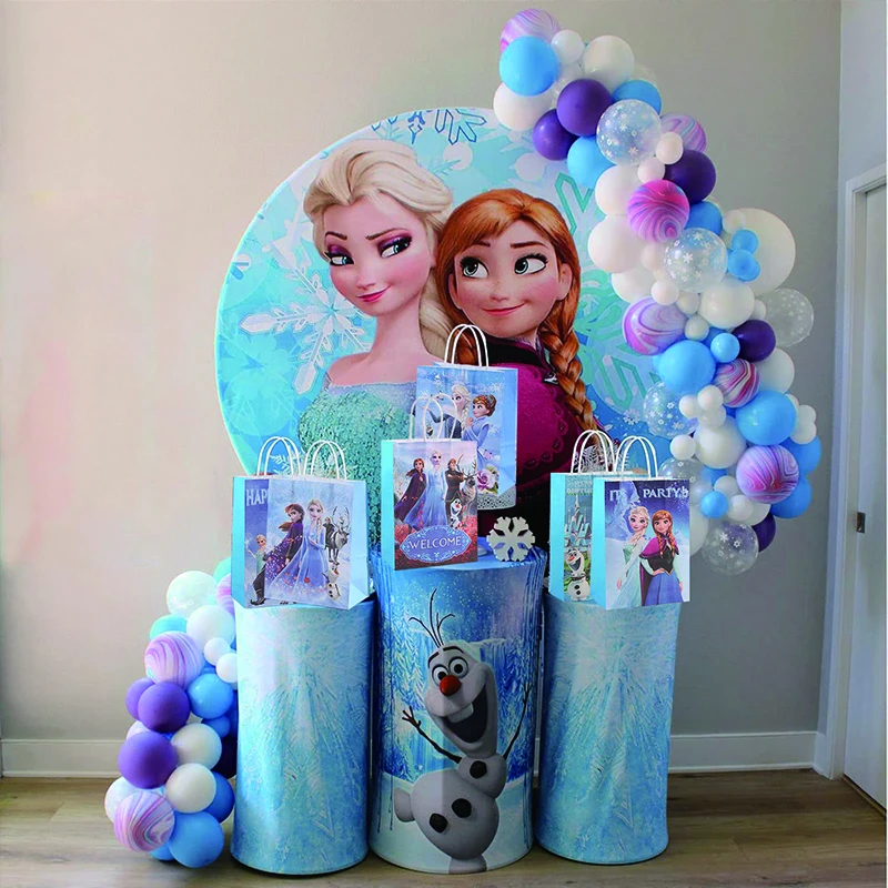 12pcs Frozen Party Gift Bags with Handle Queen Princess Party Kraft Paper Goodie Bag Girls Birthday Party Favors Bag Decorations