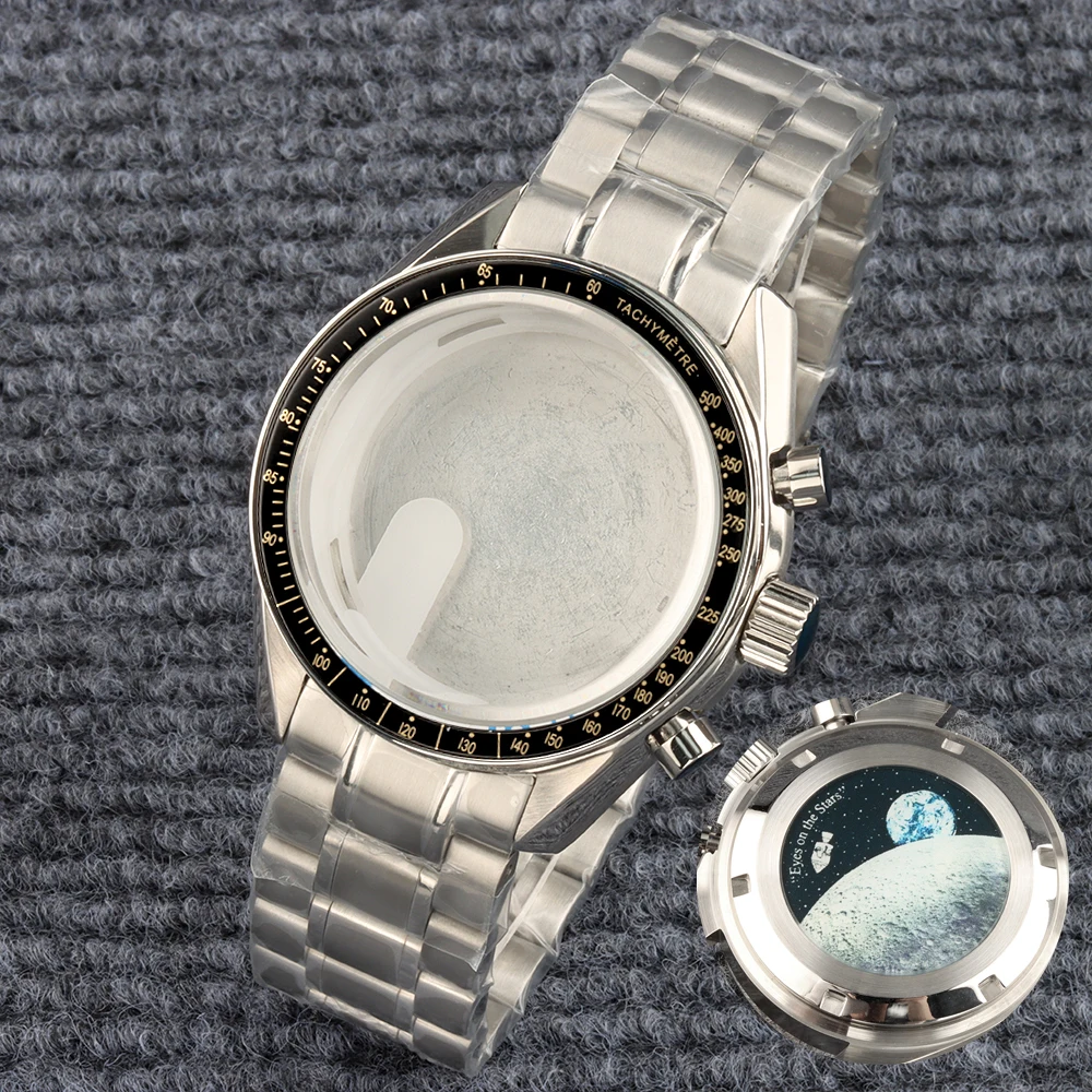 VK63 40mm Moon Cover Back Watch Case 316L Stainless Steel Bracelet Fit VK63 VK64 Movement 32.5mm Dial Quartz VK63 Men‘s Case