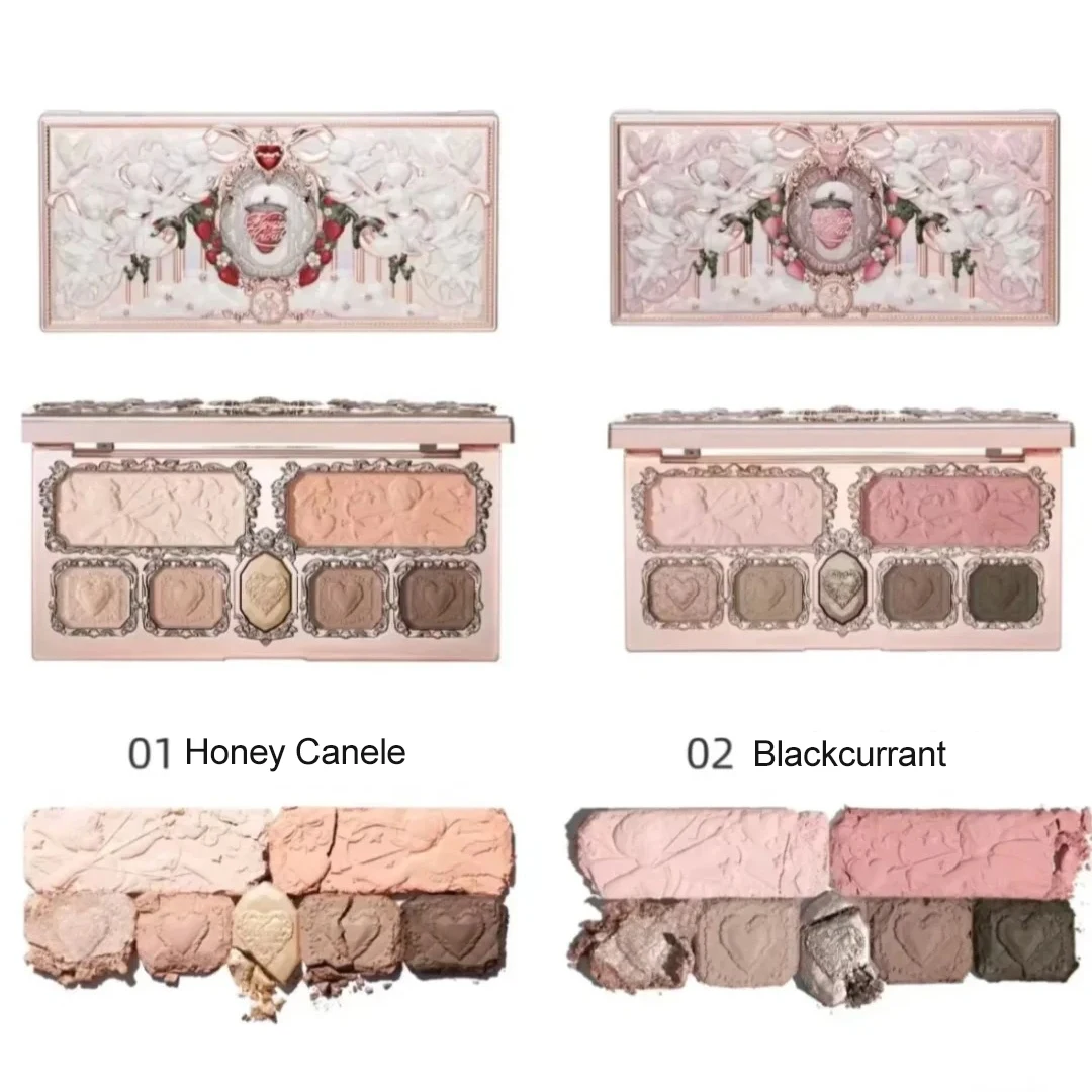 Flower Knows Strawberry Cupid Face Makeup Palette 7 Color Highlighter Glitter Eyeshadow Waterproof Long Lasting