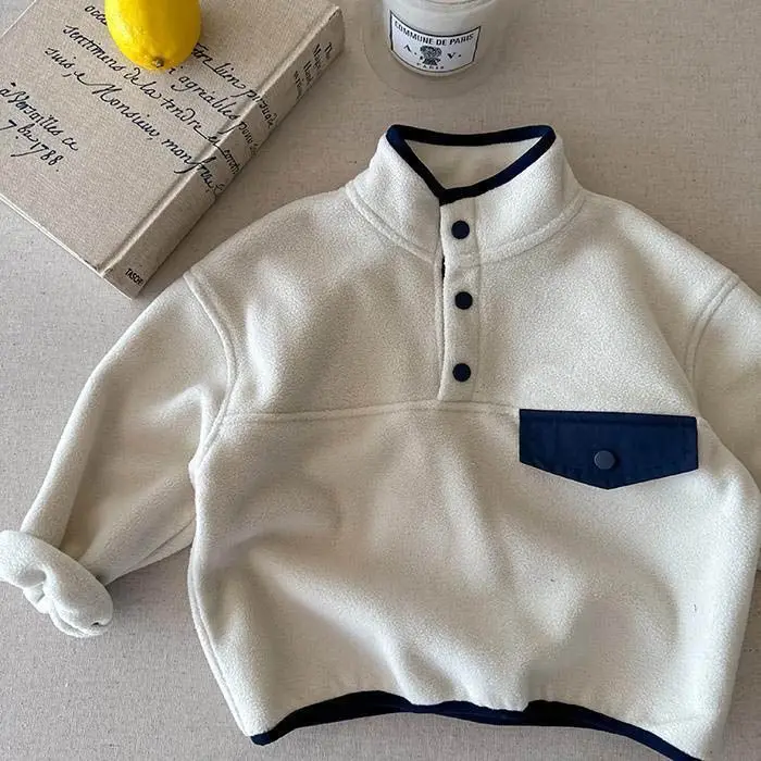 Kids Double Sided Fleece Fall Winter Boys Girls Half Jacket Fleece Trendy Baby White Solid Undershirt Girls