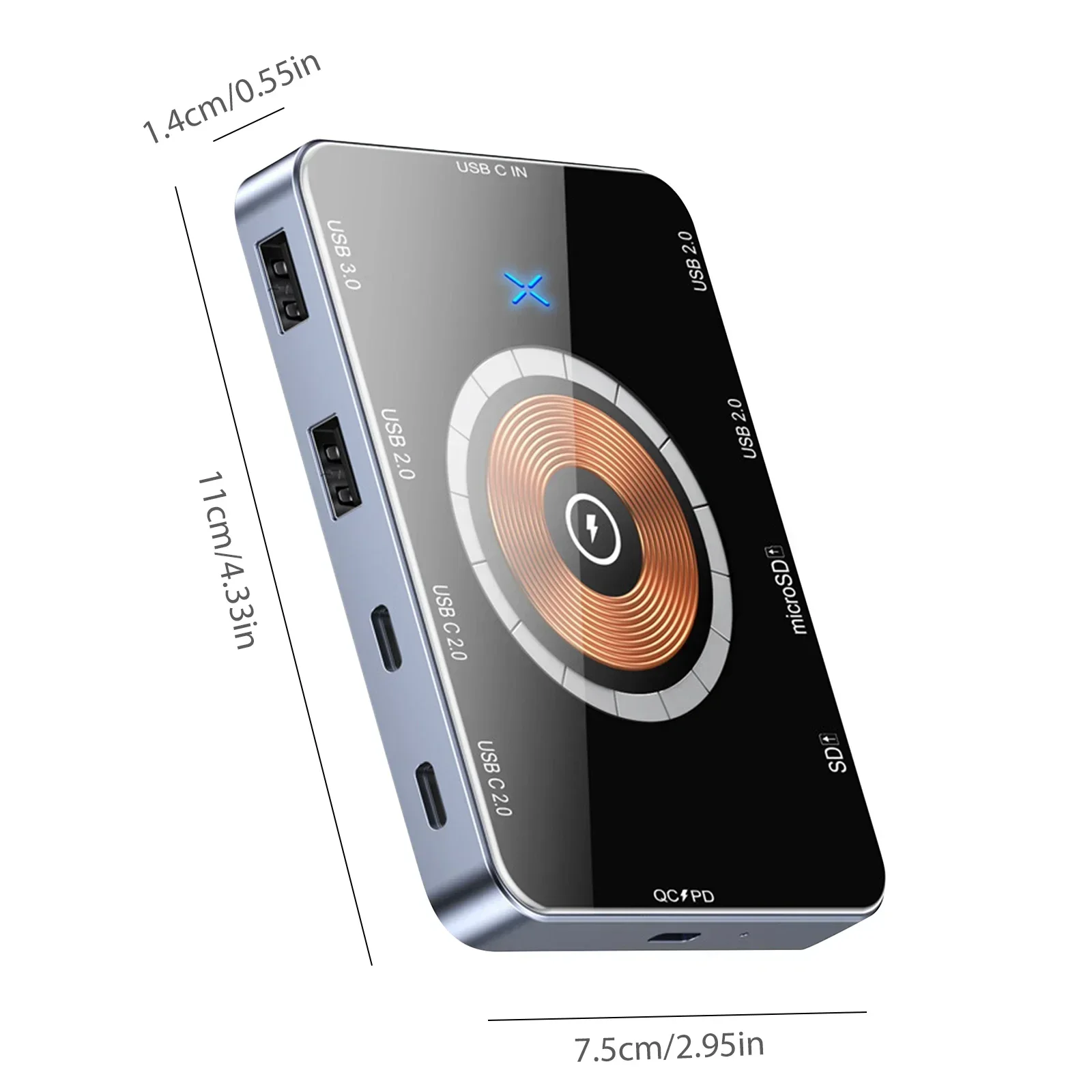 Estación de acoplamiento tipo C, Hub USB 8 en 1, 5Gbps, 15W, carga rápida inalámbrica, lector de tarjetas TF/SD, entrada de alimentación QC/PD para teléfono y ordenador