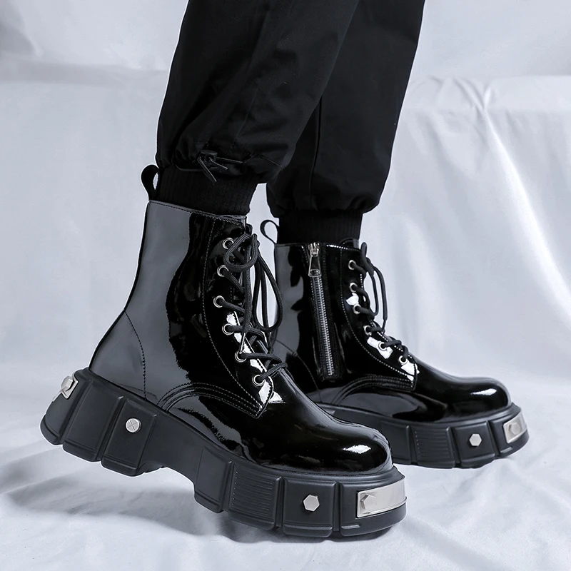 الرجال الأحذية الجلدية في الهواء الطلق سميكة سوليد يمكن ارتداؤها المضادة للانزلاق عادية المشي لمسافات طويلة موضة الشارع بمحركات الأحذية سميكة القاع حذاء من الجلد #3