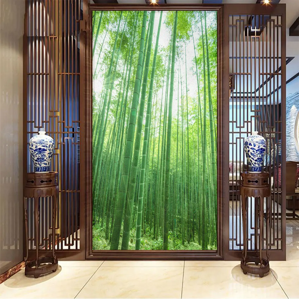 Bamboo Grove Pattern Privacy Window Film PVC Frosted Glass Door Stickers Glue-Free Static Adhesive Sun Glass Windows Tint Film