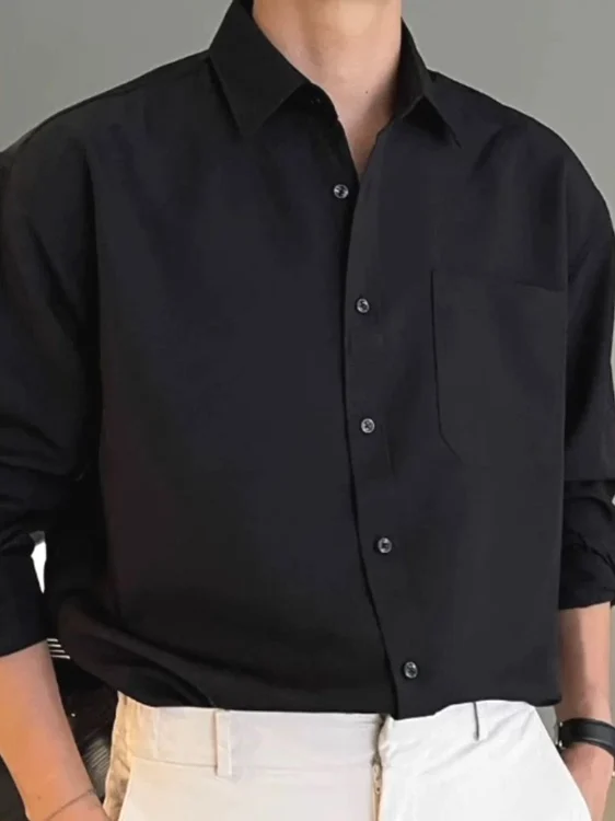 Men's Ice Silk Loose Long Sleeve Shirt Casual Style No Ironing Required Workwear Shirt Youth Popular Four Seasons Universal