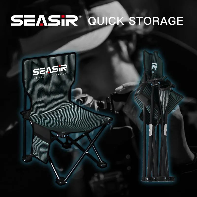 SEASIR Fishing Chair Portable Lightweight Double Layer Oxford Cloth X Type Cross Frame Side Bag Bold Stable Fish Tool