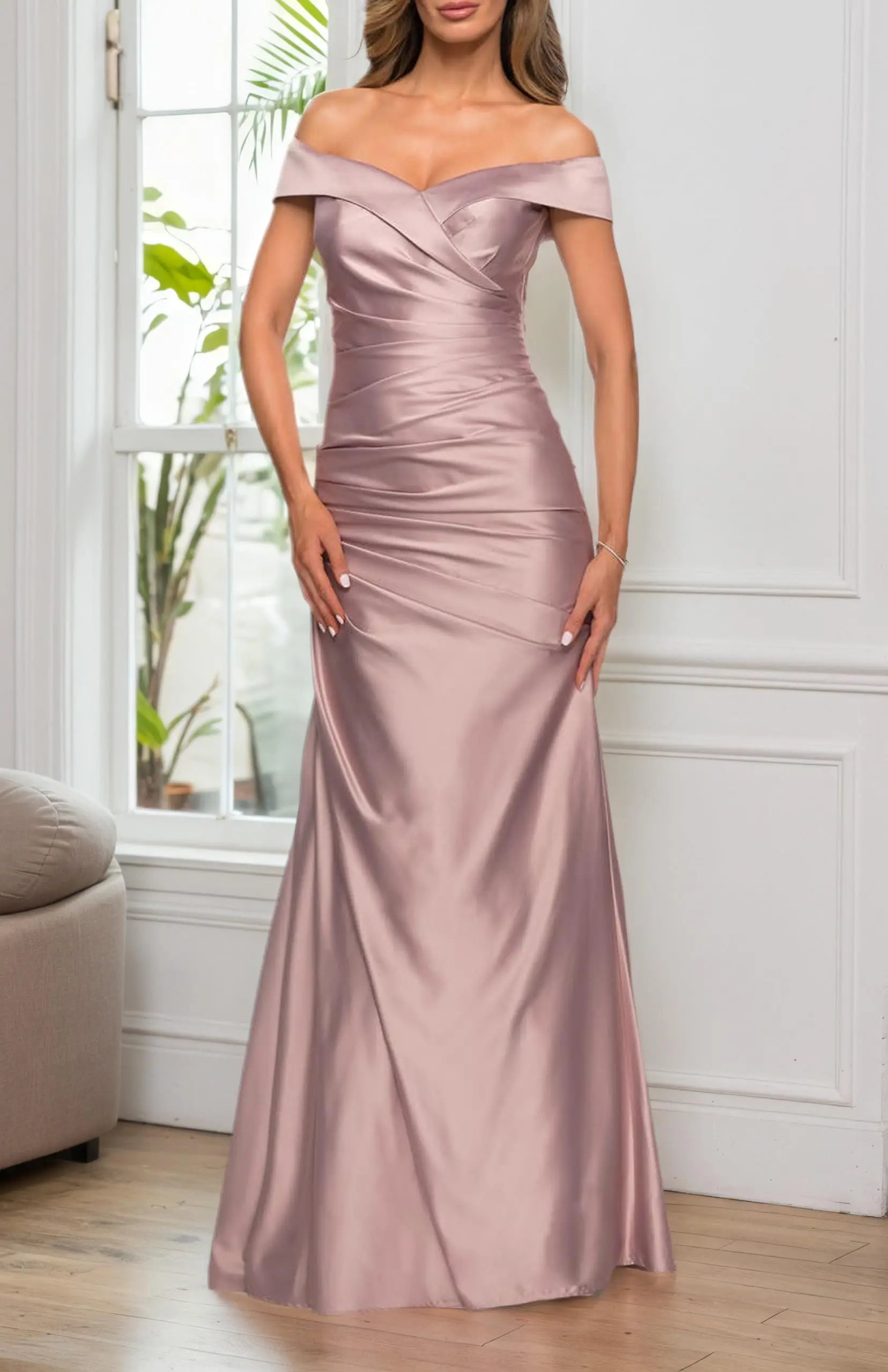 فساتين أم العروس بدون أكتاف لحفلات الزفاف من الساتان فساتين سهرة طويلة مكشكشة حورية البحر فستان رسمي