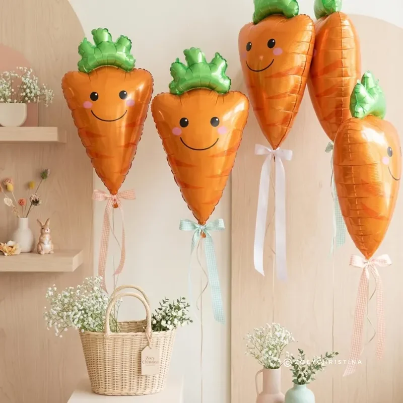 Globos de película de aluminio con dibujos de zanahoria, decoración del hogar para fiesta de Pascua, cumpleaños, aniversarios, suministros para Festival de Pascua, 5 uds.