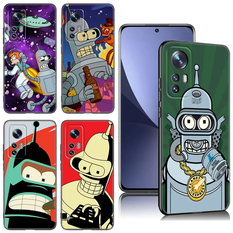 Cartoon Futurama Bender Black Phone Case For Xiaomi Mi 9 SE 8 10 10T 11 12 13 Lite 9T 11T 12S 12T 13T 14 Pro 5G NE 11i 12X