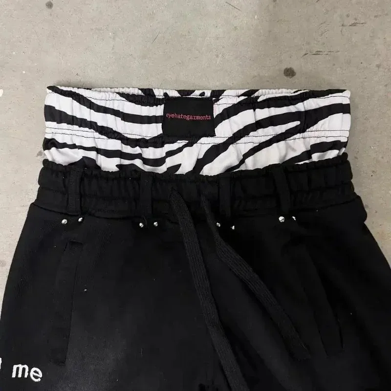 Y2K الرجال السراويل الأمريكية Harajuku مزدوجة مطرزة رسالة الخصر Sweatpants القوطي الهيب هوب الرجال النساء موضة عادية واسعة الساق الجينز