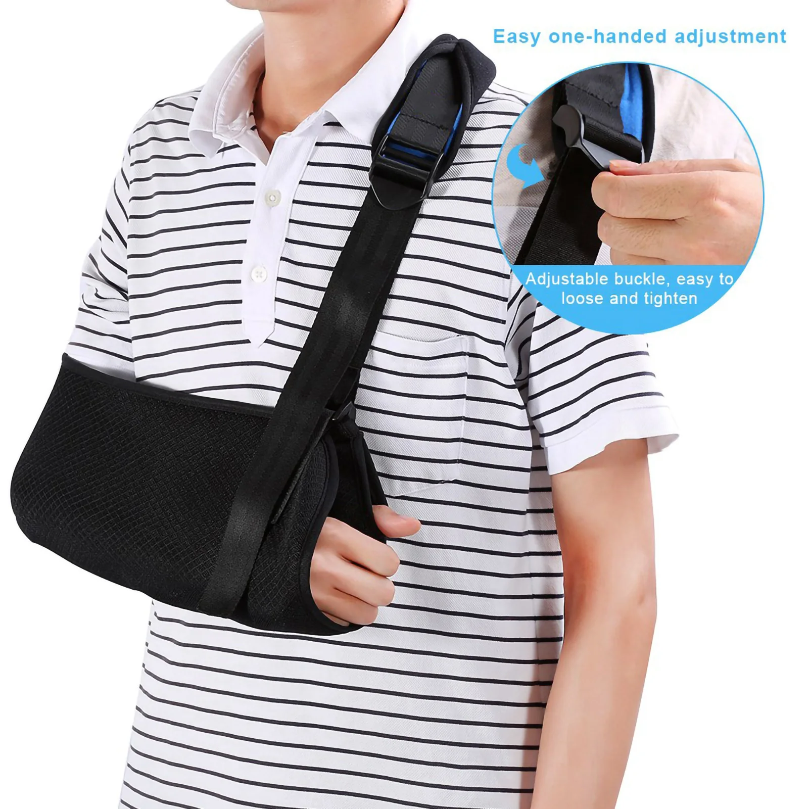 Arm Sling Adjustable Shoulder Strap for Adults Unisex Black Arm Sling Arm Brace