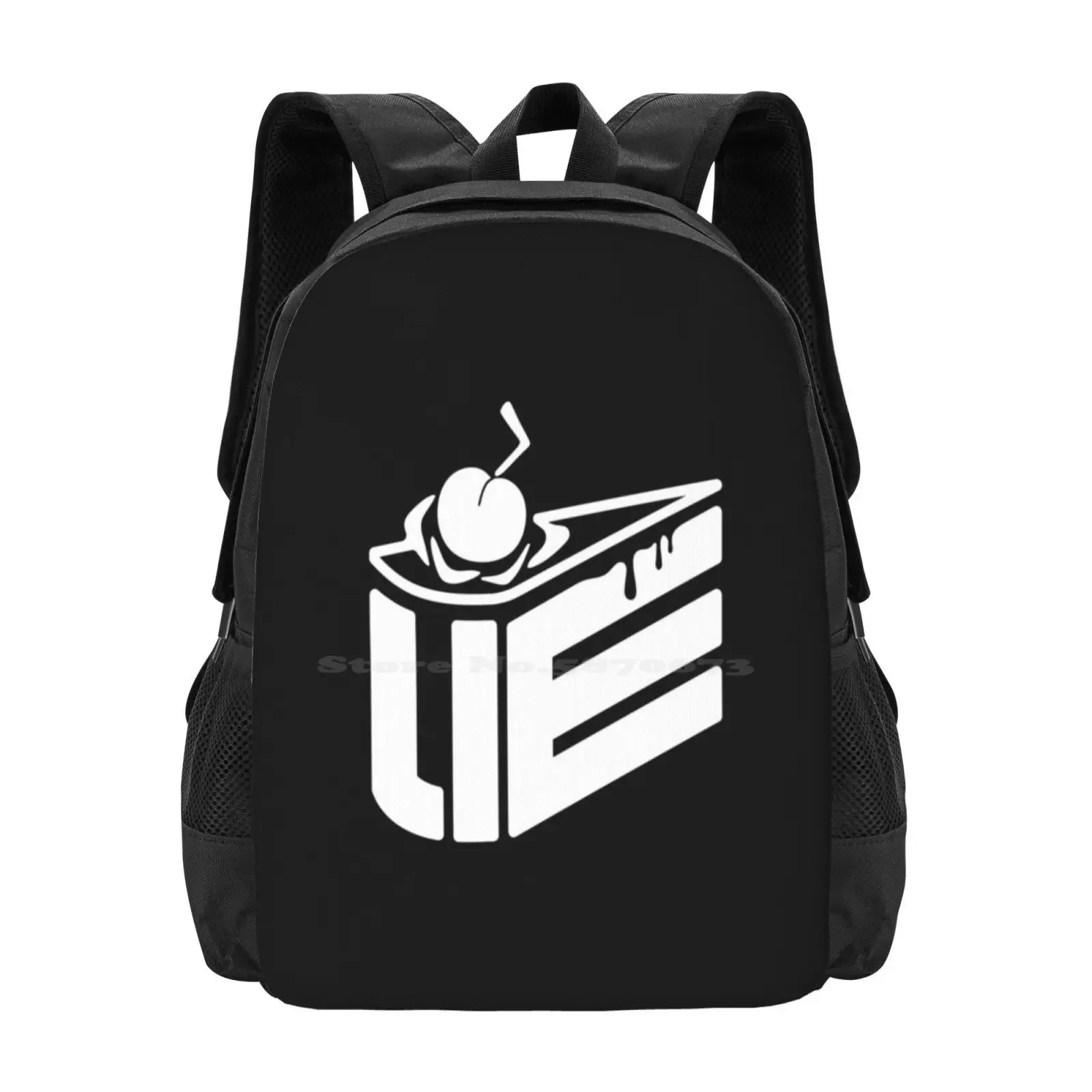 

The Cake Is A Lie ( White ) Hot Sale Backpack Fashion Bags Cake Lie Video Game Gamer Gaming Puzzle Portal Birthday Anonymouse