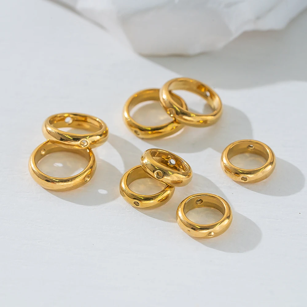 10 pz 18 K Oro In Acciaio Inox 6/8/10mm Rotondo A Due Fori Cornice Perline Connettore Per DIIY Bracciale Orecchini Pendenti creazione di gioielli