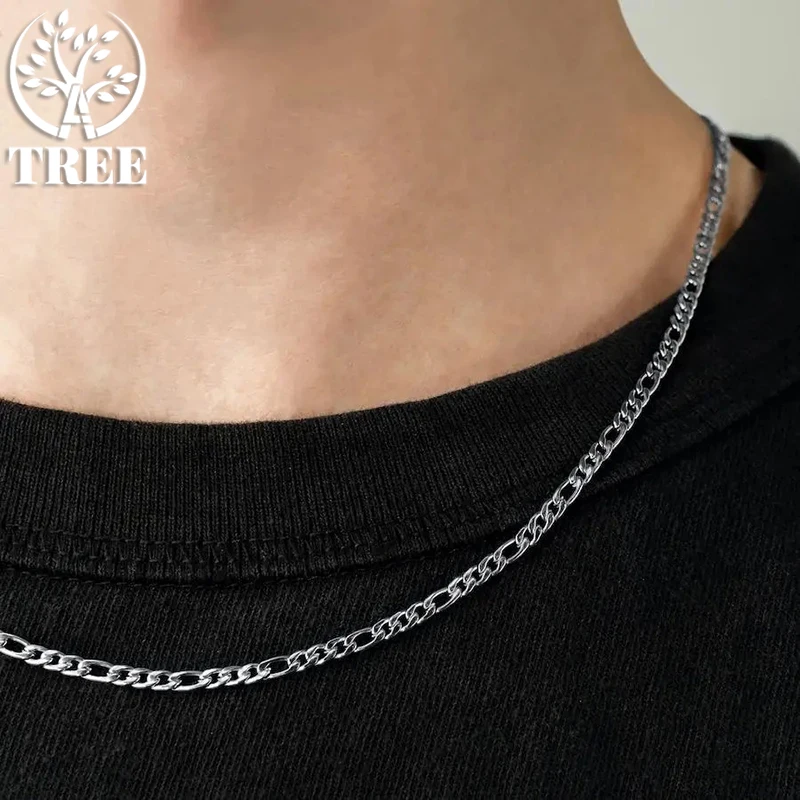 Fashion New Figaro Chain Necklace Men 2-12mm 925 Sterling Silver Cuban Chains 18K Gold Color Long Necklace For Men Jewelry Gift