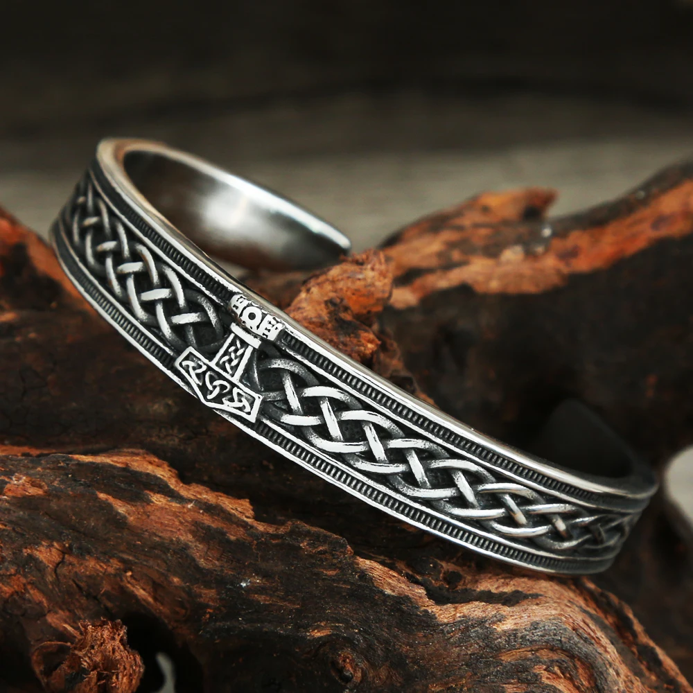 Nordic Vintage Viking Celtic Knot Cuff Bangles For Men Punk Stainless Steel Thor's Hammer Bracelet Biker Amulet Jewelry Gifts view 5
