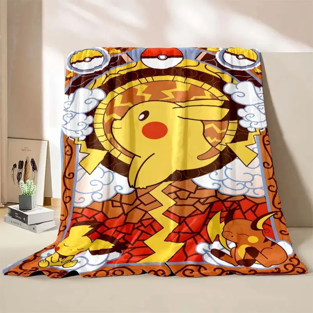 Poke-mon Pikachu Anime Coperta Cartone animato giapponese Morbida coperta soffice Peluche Copriletto Divano Camera da letto Coperta calda Regalo